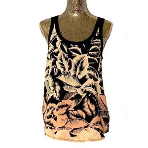 Express Pink, Black, & White Tropical Leaf Tank Top.